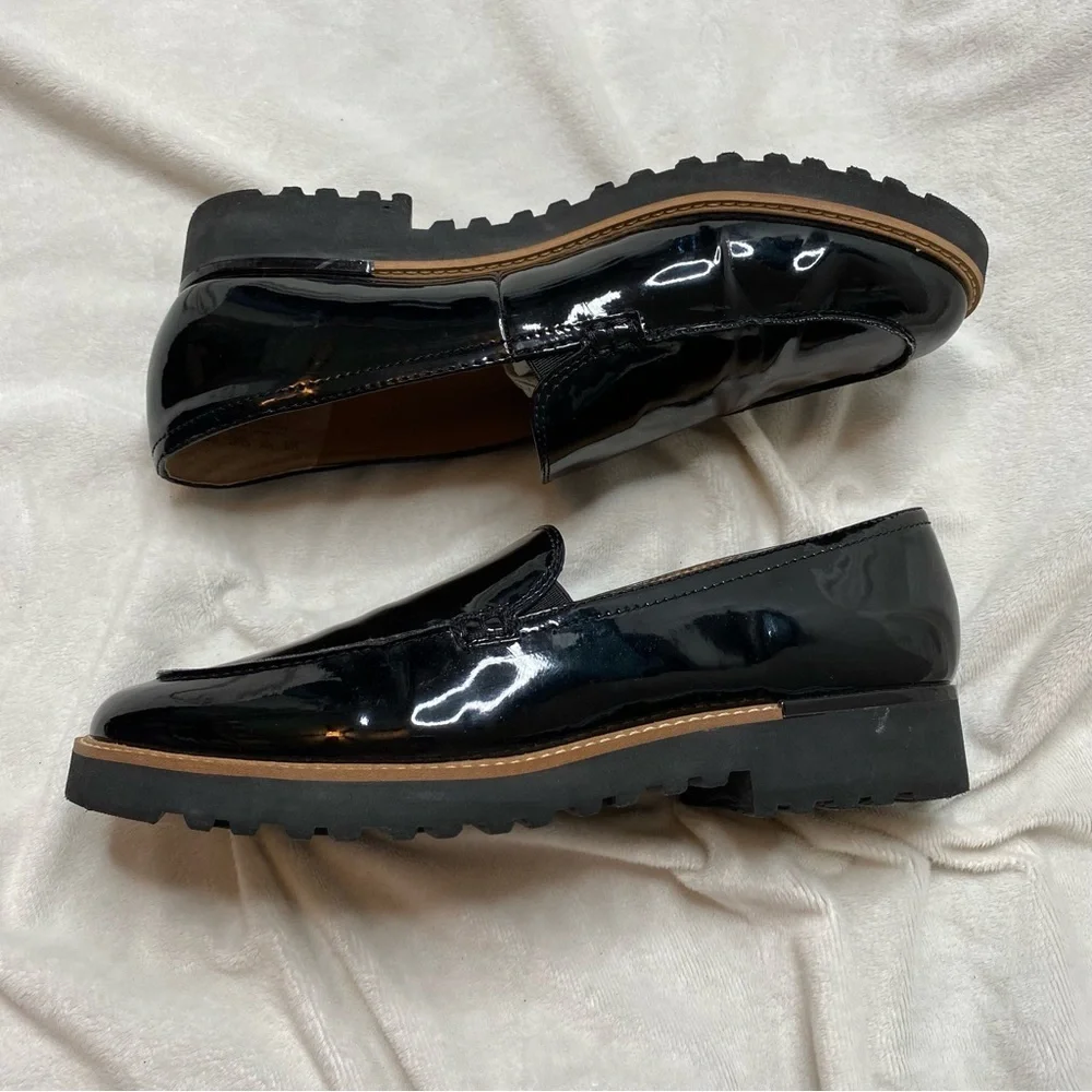 Franco Sarto Black Shiny Patent Leather Cypress Lug Sole Loafers - Picture 4 of 15